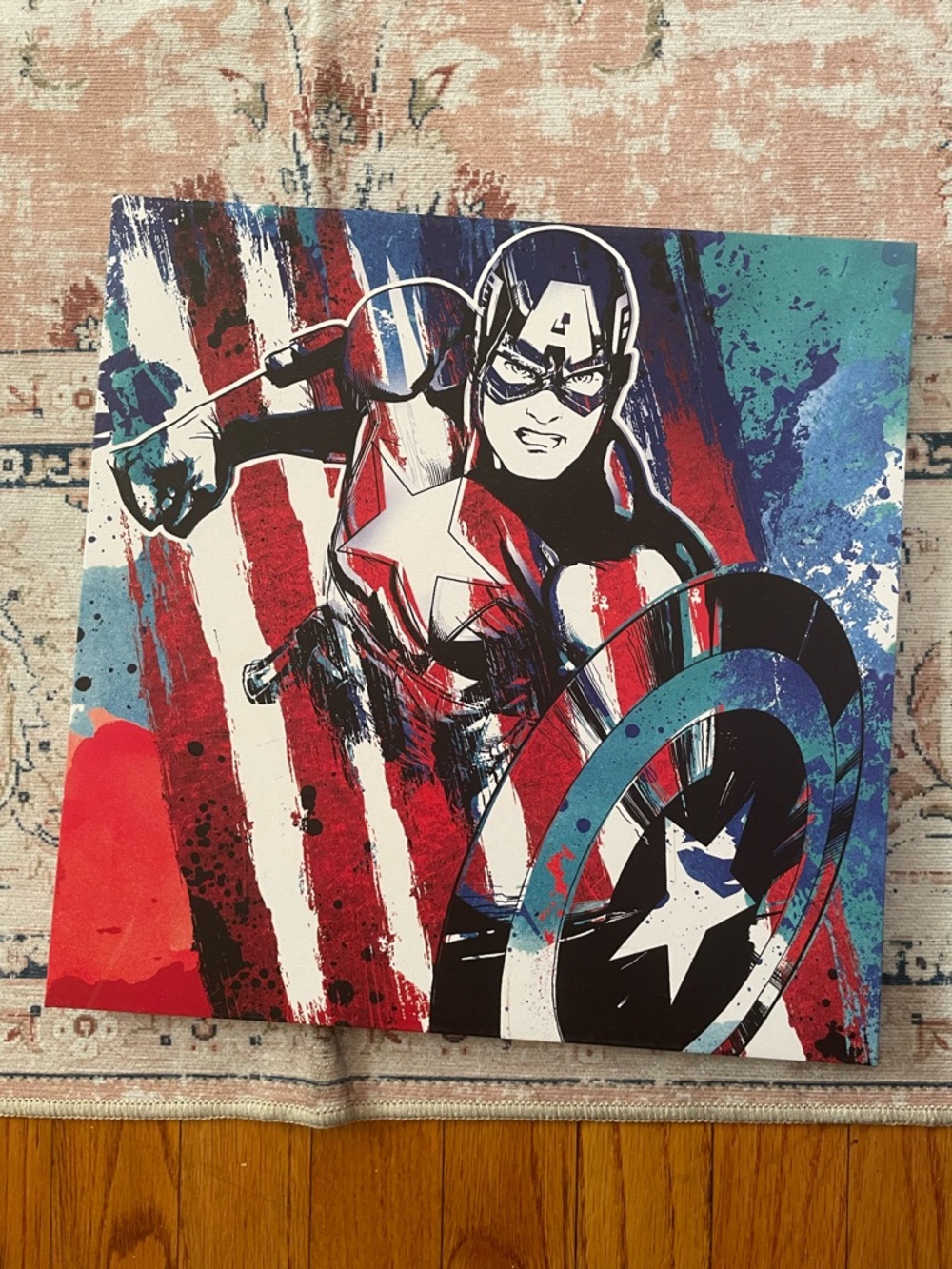 Captain America Pop Art Canvas Print - Red, White & Blue